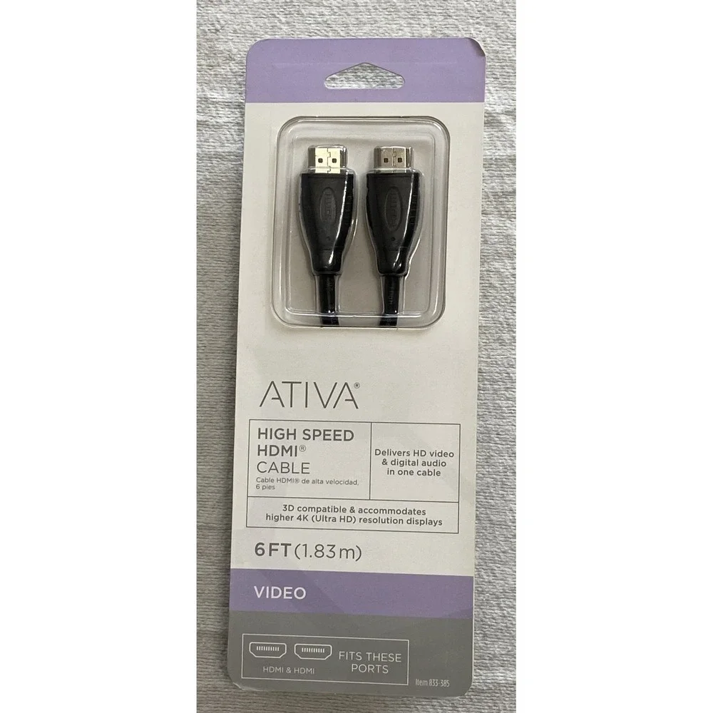 Ativa 6ft High Speed HDMI‎ Cable 4K Ultra HD 3D Compatible Video Audio